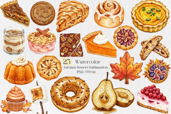 Autumn Dessert Sublimation Clipart: Design Assets for Fall