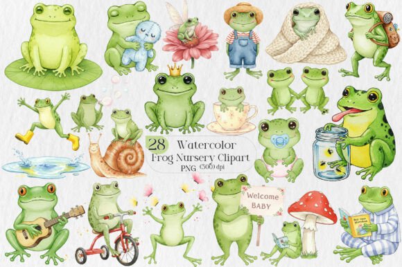 Charming Frog Nursery Clipart for Sublimation Projects