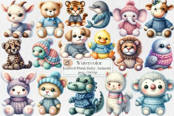 Charming Knitted Plush Baby Animals Clipart for Creative Design