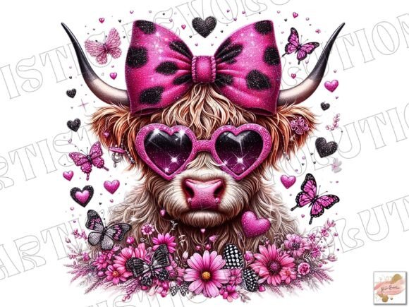 Coquette Highland Cow Png: Adorable Clipart for Commercial Projects