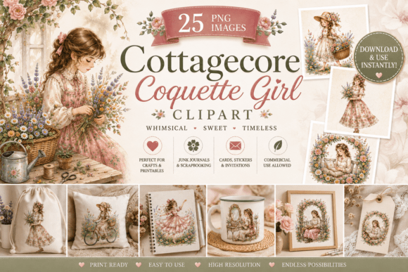 Cottagecore Coquette Girl Clipart: Elevating Feminine Design