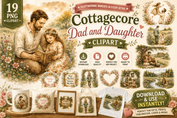 Cottagecore Dad and Daughter Clipart: A Designer's Guide