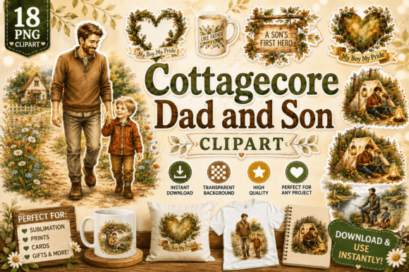 Cottagecore Dad and Son Clipart: Crafting Timeless Memories