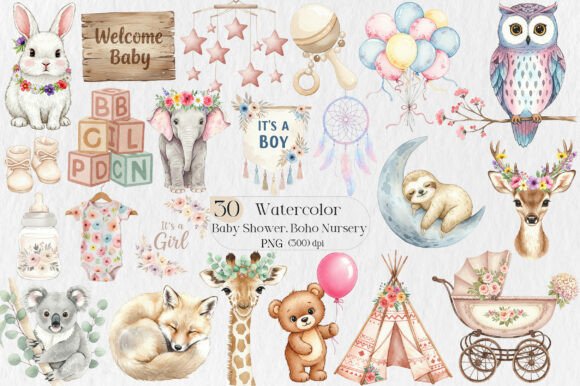 Elevate Your Designs with Boho Nursery and Baby Shower Clipart