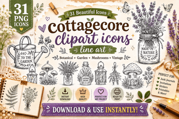 Embrace Rustic Charm: Using Cottagecore Line Art Icons