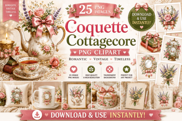 Embrace Vintage Romance: Coquette Cottagecore Clipart for Modern Projects