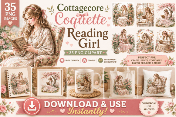 Embracing the Coquette Aesthetic: The Allure of Cottagecore Reading Girl Clipart