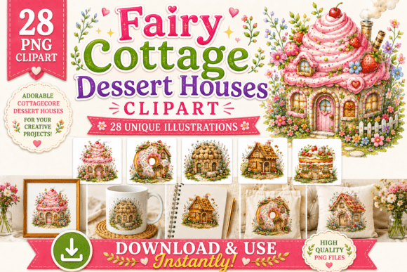 Fairy Cottage Dessert Houses Clipart: A Sweet Escape for Your Projects